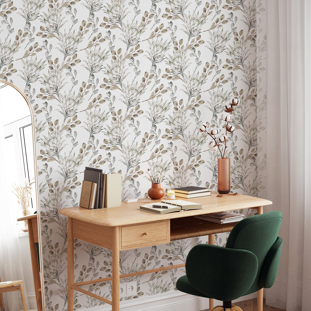 Tropical Conifer Pattern Wallpaper, Artistic Wallpaper for Dining Room Feature Walls-40x120cm