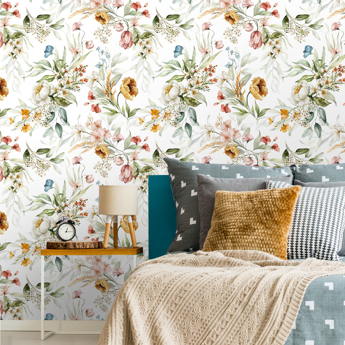 Scandinavian-Inspired Mural Wallpaper with American Floral Designs-40x124cm