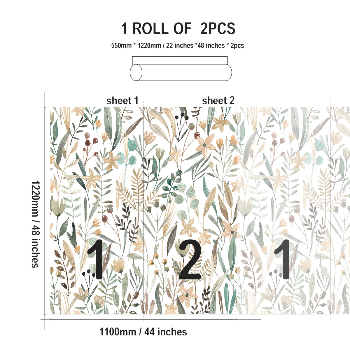 Green Plants Wallpaper Peel and Stick, Bedroom Living Room Decoration Wall Stickers-55x122cm