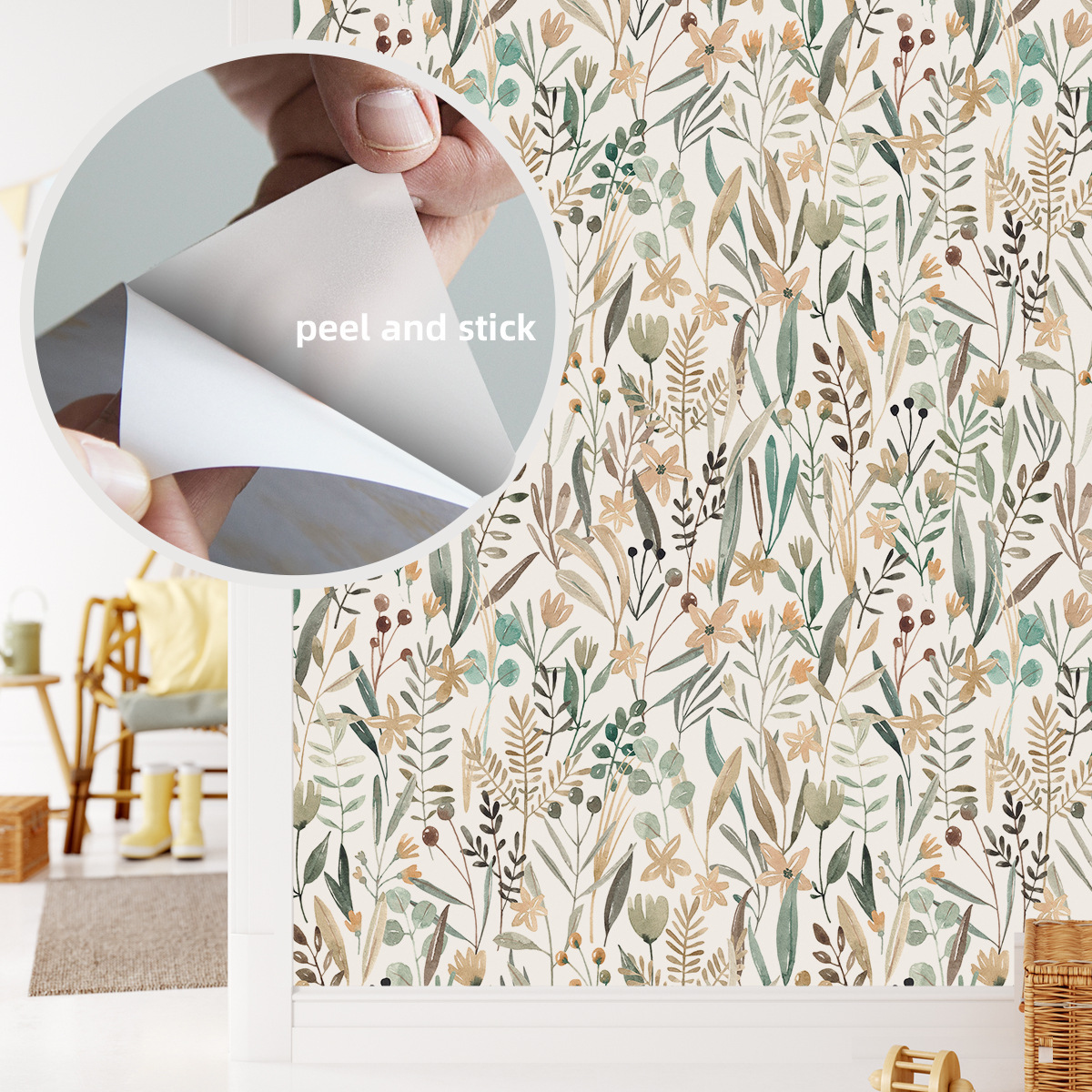 Green Plants Wallpaper Peel and Stick, Bedroom Living Room Decoration Wall Stickers-55x122cm