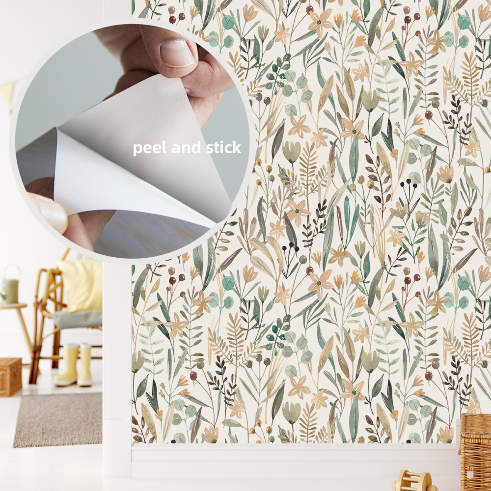 Green Plants Wallpaper Peel and Stick, Bedroom Living Room Decoration Wall Stickers-55x122cm