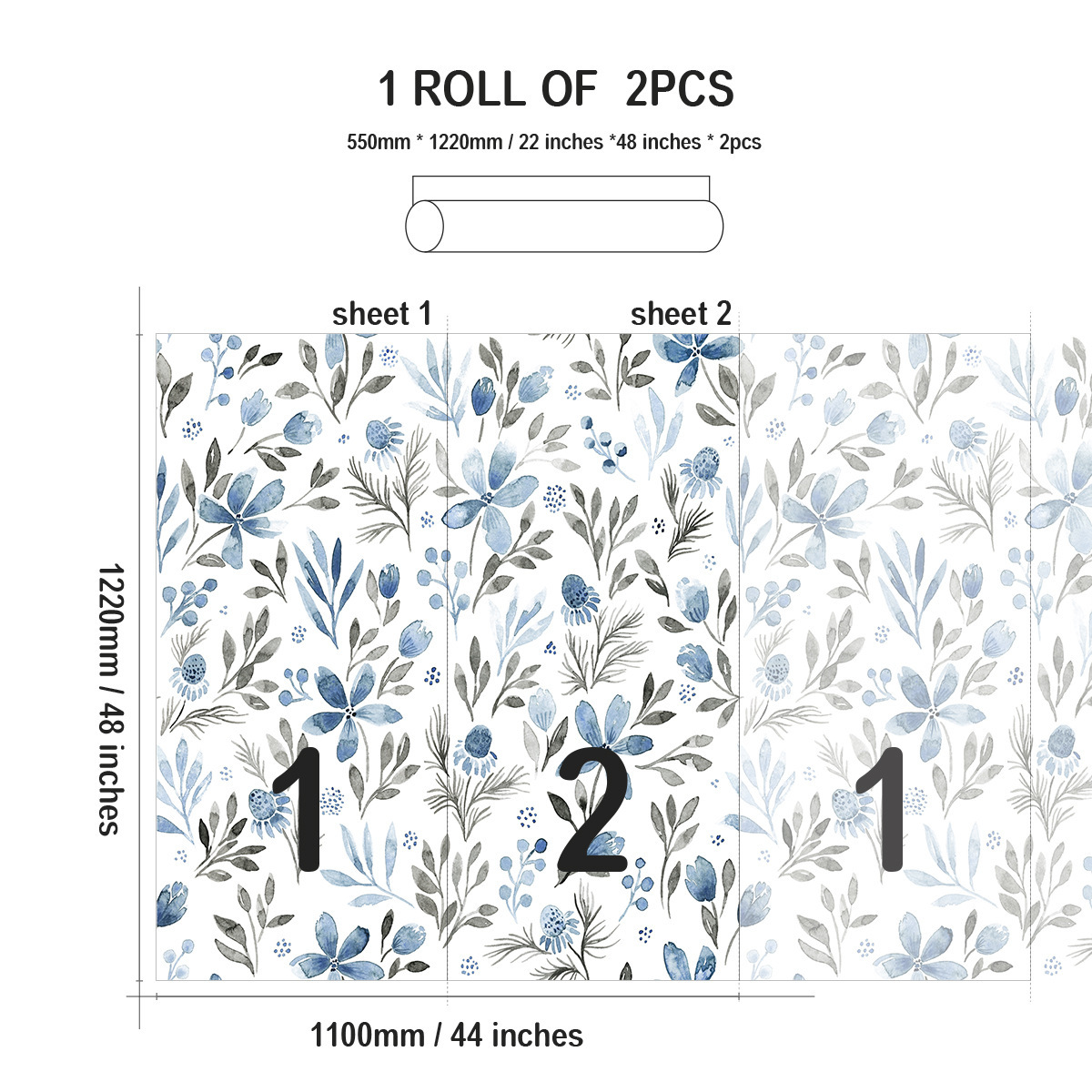 Green Plants Wallpaper Peel and Stick, Bedroom Living Room Decoration Wall Stickers-55x122cm