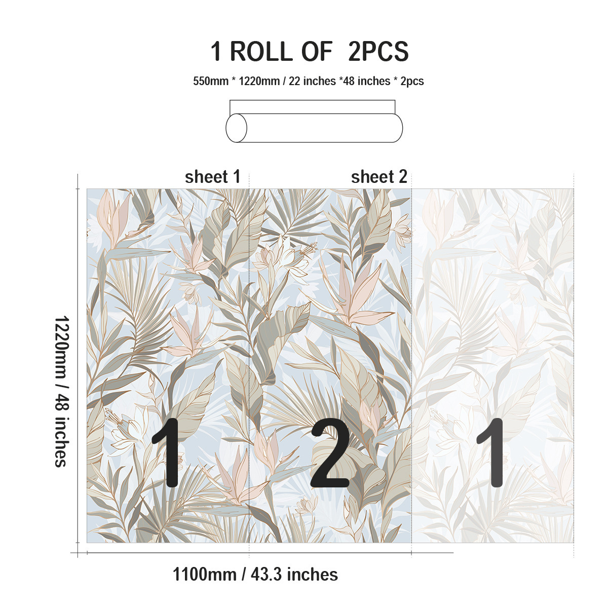 Green Plants Wallpaper Peel and Stick, Bedroom Living Room Decoration Wall Stickers-55x122cm