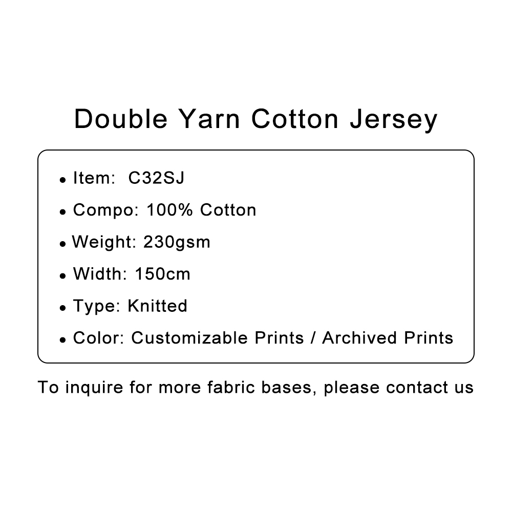 Custom Printed Double Yarn Cotton Jersey Fabric – Soft, Durable & Skin-Friendly for Comfortable Garments, Baby Clothes
