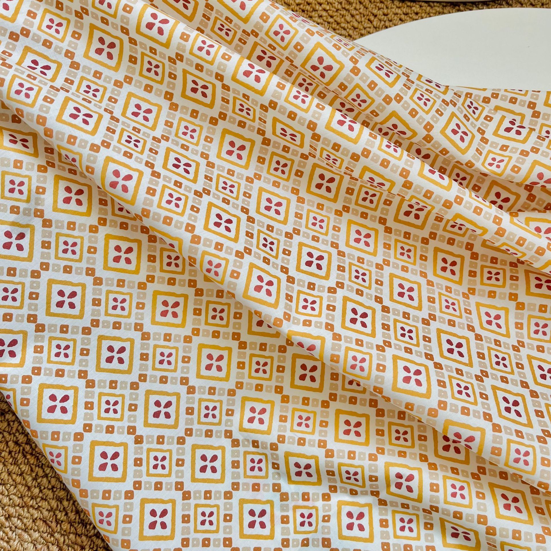Diamond Floral Cotton Fabric-100% Cotton Quilting Fabric Sewing Craft Fabric By Meter