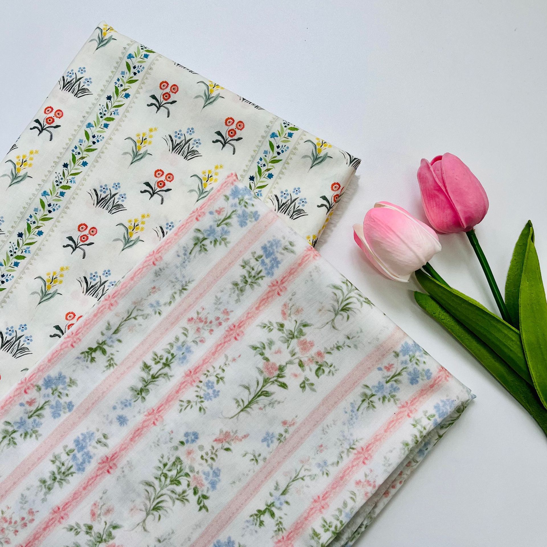Liberty Stripe Floral Cotton Fabric-100% Cotton Quilting Fabric Sewing Craft Fabric By Meter