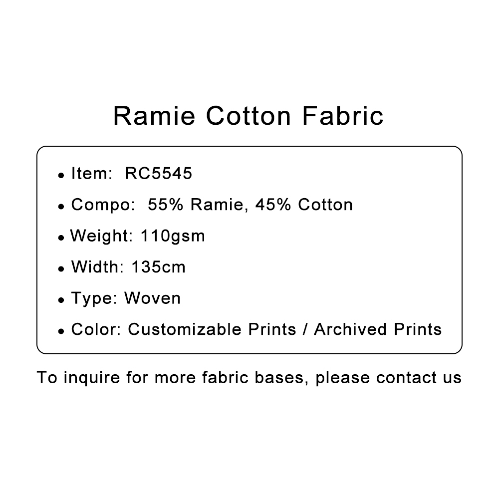 Custom Printed Ramie Cotton Fabric – Soft, Breathable & Durable for Stylish Apparel & Home Decor