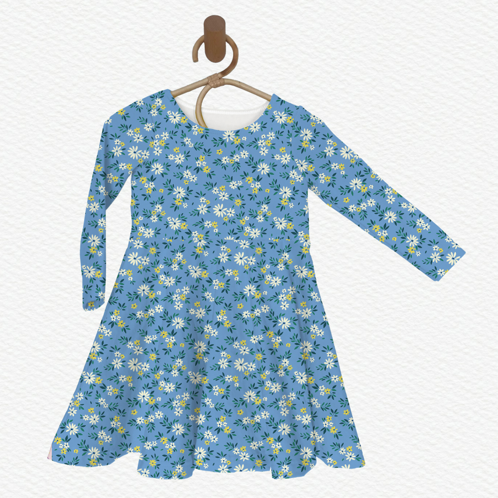 Long Sleeve Twirl Dress Princess Dress-Simple Flowers