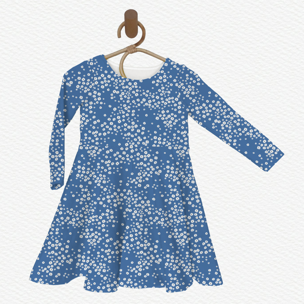 Long Sleeve Twirl Dress Princess Dress-Simple Flowers