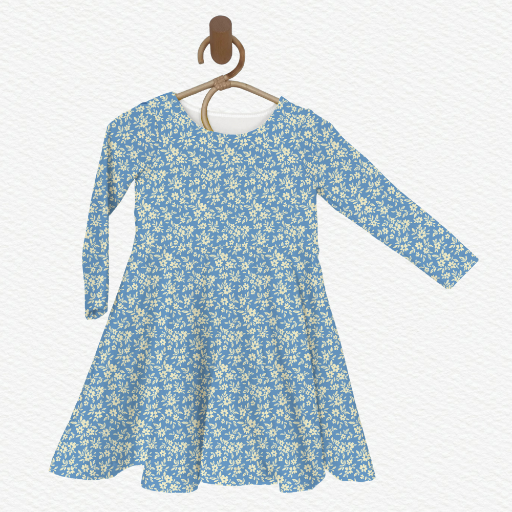 Long Sleeve Twirl Dress Princess Dress-Simple Flowers