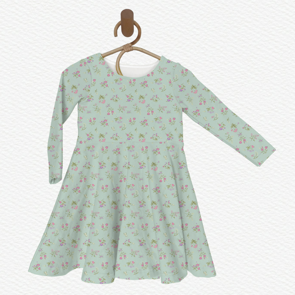 Long Sleeve Twirl Dress Princess Dress-Simple Flowers