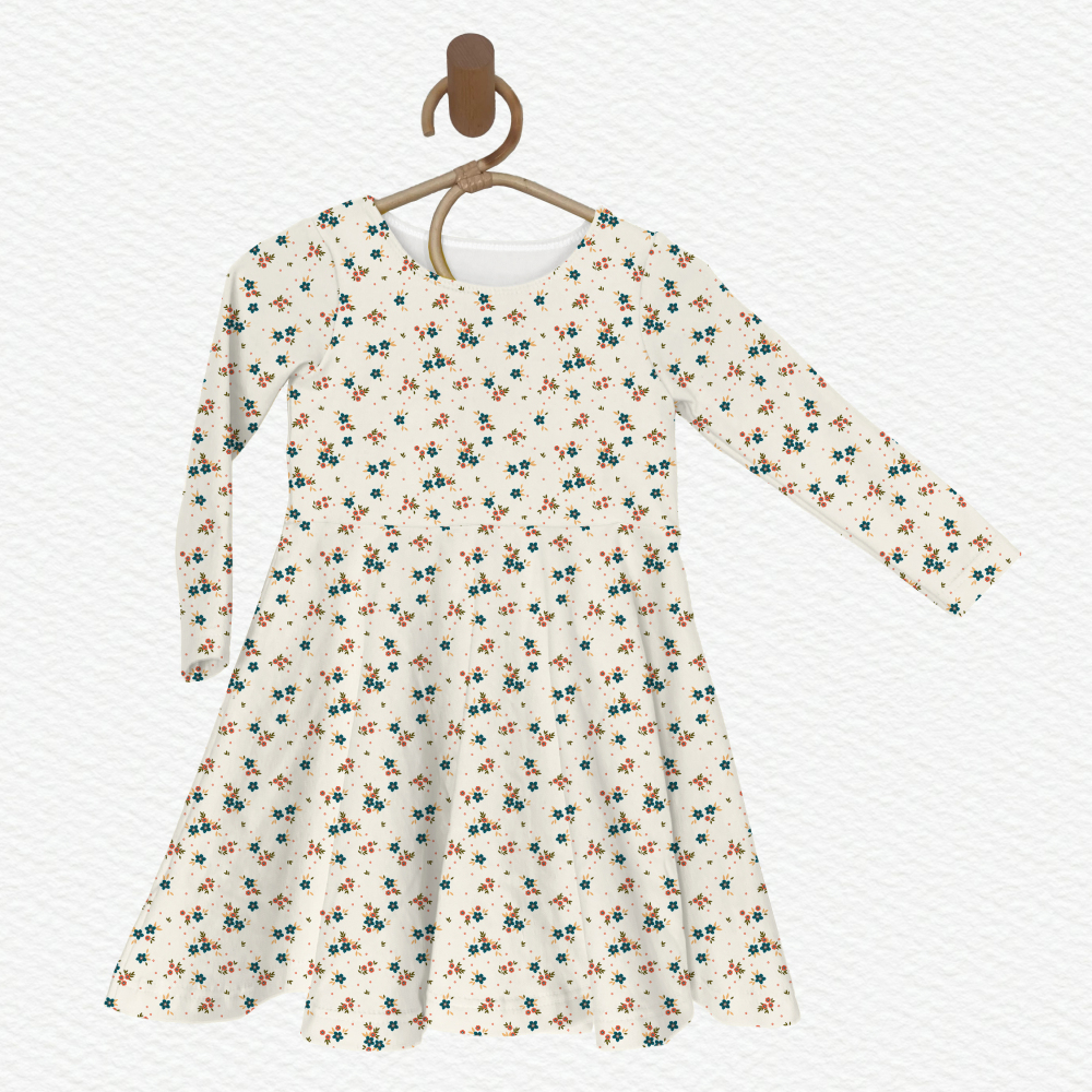 Long Sleeve Twirl Dress Princess Dress-Simple Flowers