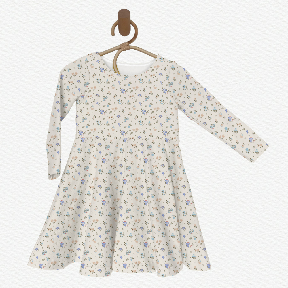 Long Sleeve Twirl Dress Princess Dress-Simple Flowers