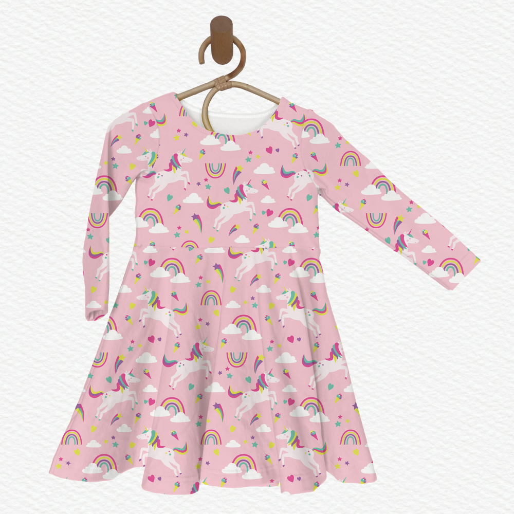 Long Sleeve Twirl Dress Princess Dress-Unicorn Design