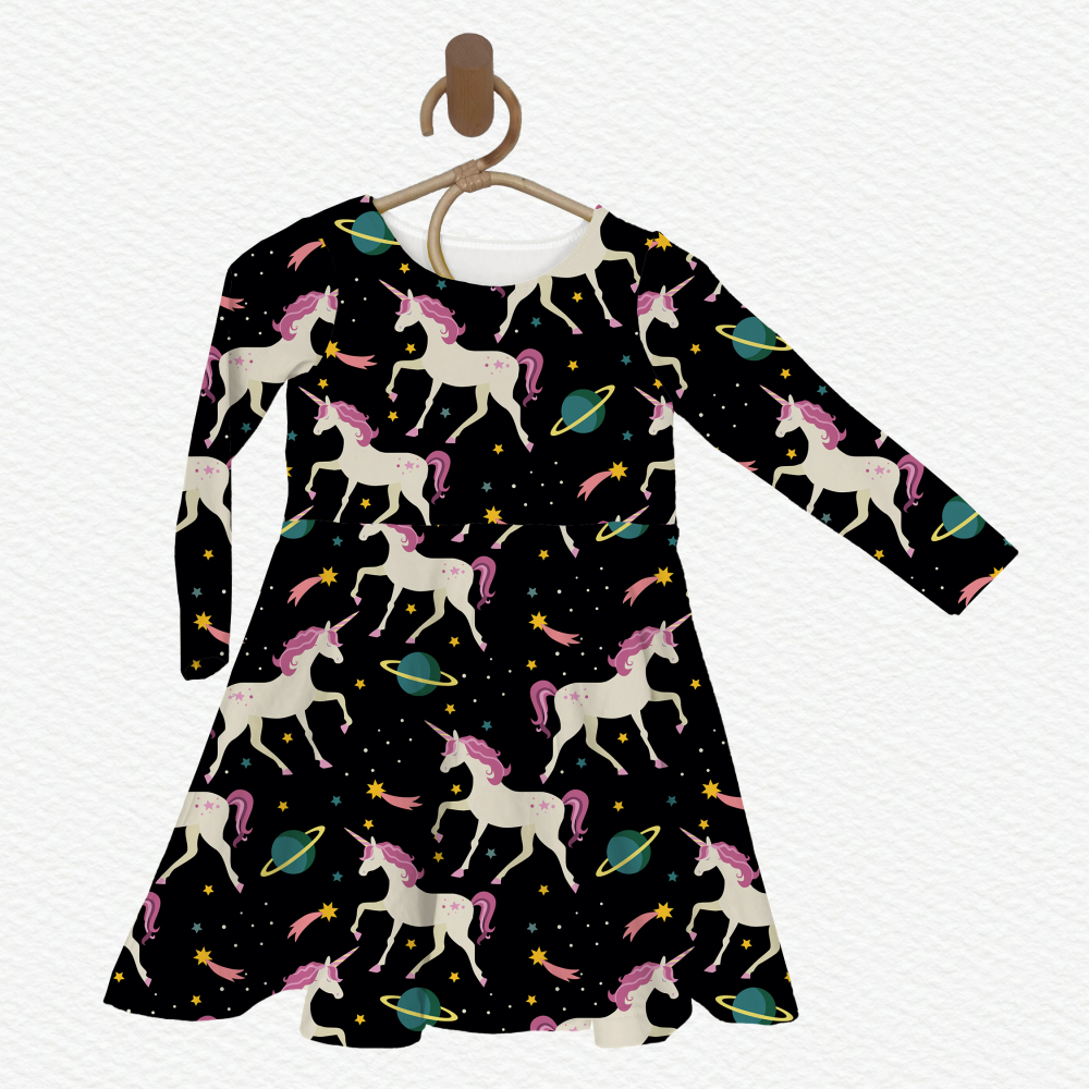 Long Sleeve Twirl Dress Princess Dress-Unicorn Design