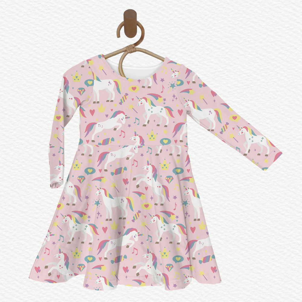 Long Sleeve Twirl Dress Princess Dress-Unicorn Design