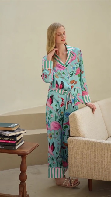 Silk Pajamas for Women Long-Sleeve Spring and Autumn Loungewear Set