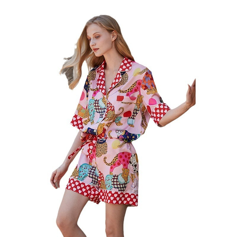 【穿衣豹】睡衣女夏季薄款冰丝甜美可爱短袖家居服套装夏天可外穿