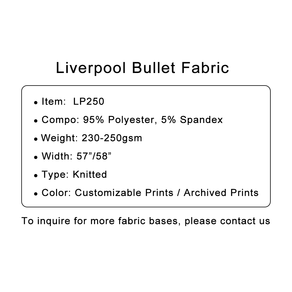Custom Printed Poly Lycra Liverpool Bullet Fabric – Stretchy Textured & Soft for Fashion Apparel & Accessories