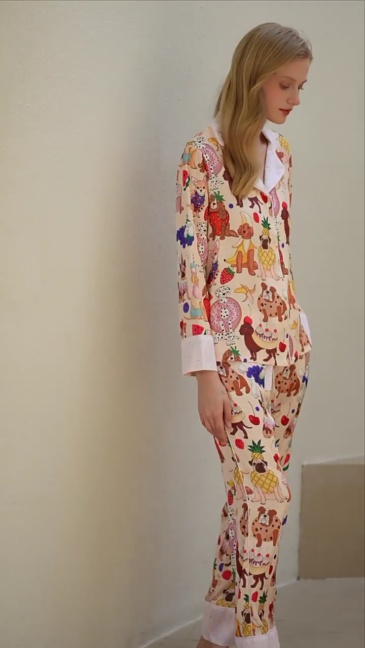 【甜品狗】2024春秋新款冰丝睡衣女长袖仿真丝绸翻领家居服套装