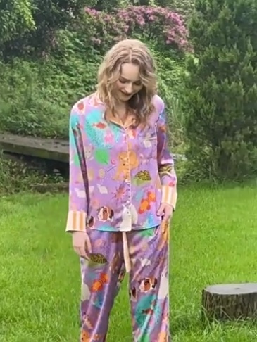 【豚鼠与鱼】睡衣女士家居服翻领长袖长裤春秋缎面冰丝高级感套装