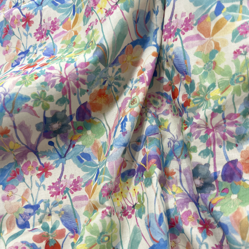 Liberty Floral Digital Printed Cotton Poplin-100% Cotton Fabric for Dresses/Slip Dresses/Cheongsam by Meter