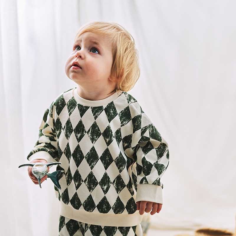 Green Check Baby Set – Soft Long Sleeves and Comfortable Pants Suit for Boys and Girls