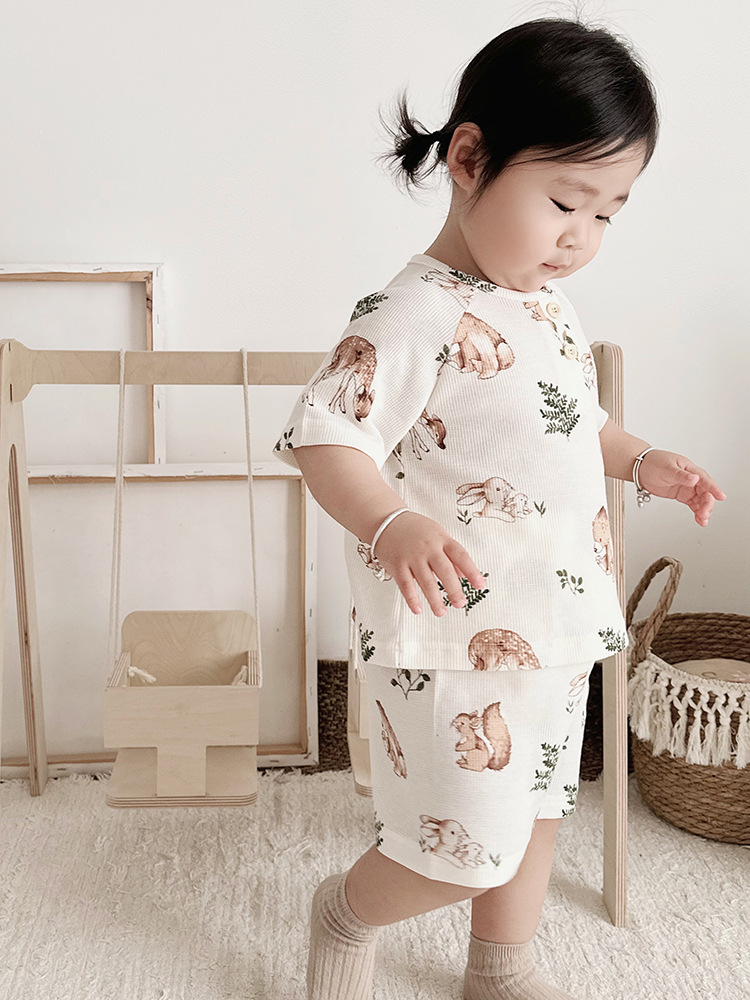 Nordic Summer Baby Pajama Set-100% Cotton Waffle Knit Sleepwear for Boys&Girls