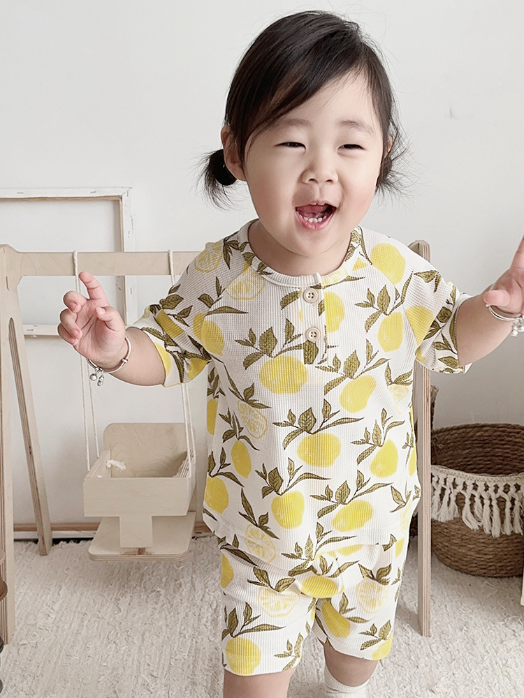 Nordic Summer Baby Pajama Set-100% Cotton Waffle Knit Sleepwear for Boys&Girls