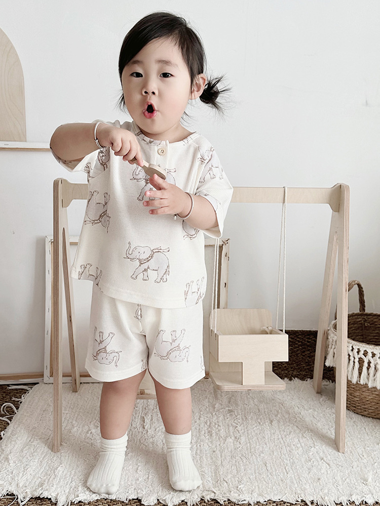 Nordic Summer Baby Pajama Set-100% Cotton Waffle Knit Sleepwear for Boys&Girls
