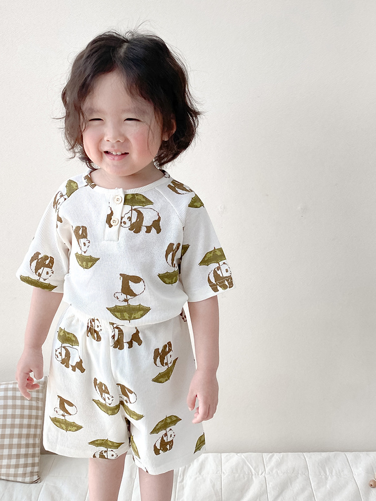Nordic Summer Baby Pajama Set-100% Cotton Waffle Knit Sleepwear for Boys&Girls