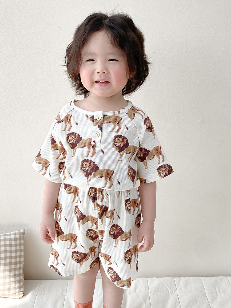 Nordic Summer Baby Pajama Set-100% Cotton Waffle Knit Sleepwear for Boys&Girls