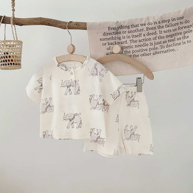 Nordic Summer Baby Pajama Set-100% Cotton Waffle Knit Sleepwear for Boys&Girls