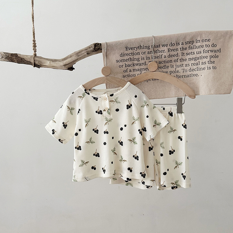 Nordic Summer Baby Pajama Set-100% Cotton Waffle Knit Sleepwear for Boys&Girls