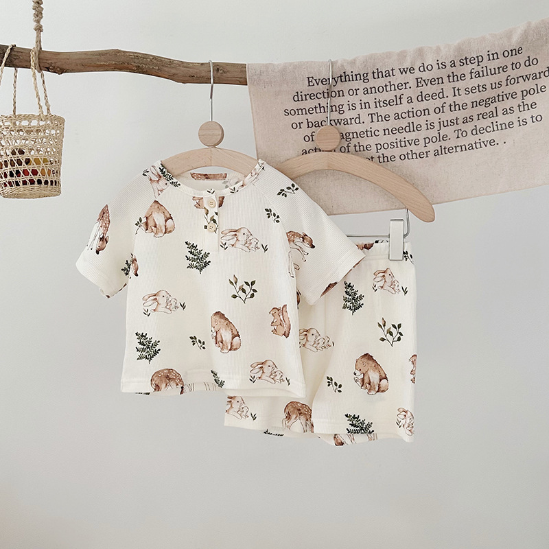 Nordic Summer Baby Pajama Set-100% Cotton Waffle Knit Sleepwear for Boys&Girls