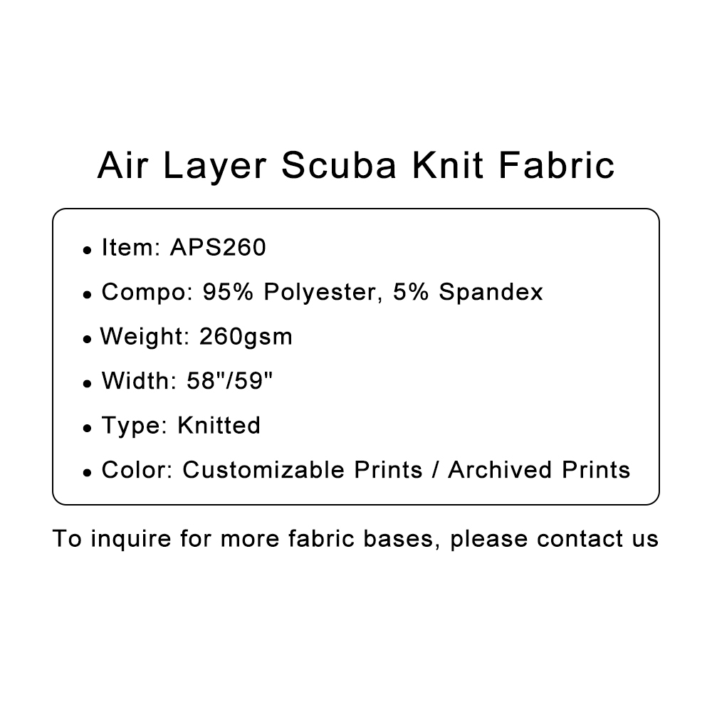 Custom Printed Air Layer Scuba Knit Fabric – Structured, Stretchy & Comfortable for Fashionwear, Sportswear & Accessories
