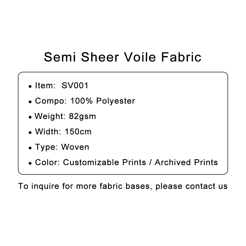Custom Printed Semi Sheer Voile Fabric – Airy, Lightweight & Soft for Personalized Dresses & Drapes