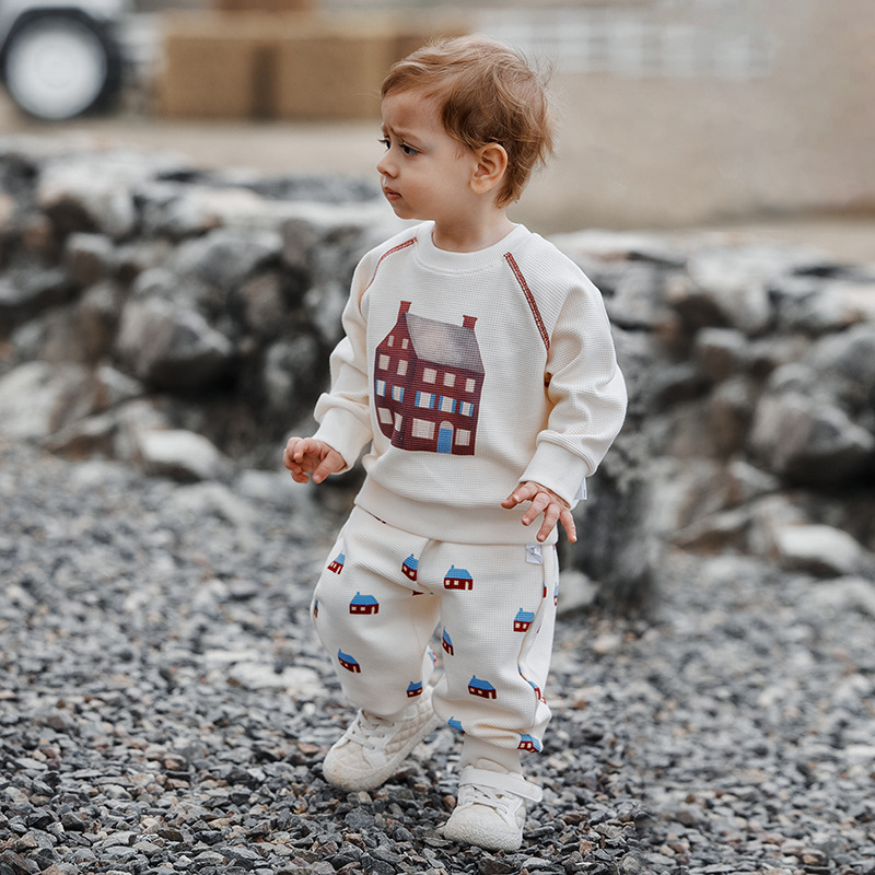 Boys Waffle Sweaters and Pants Set Casual Wear