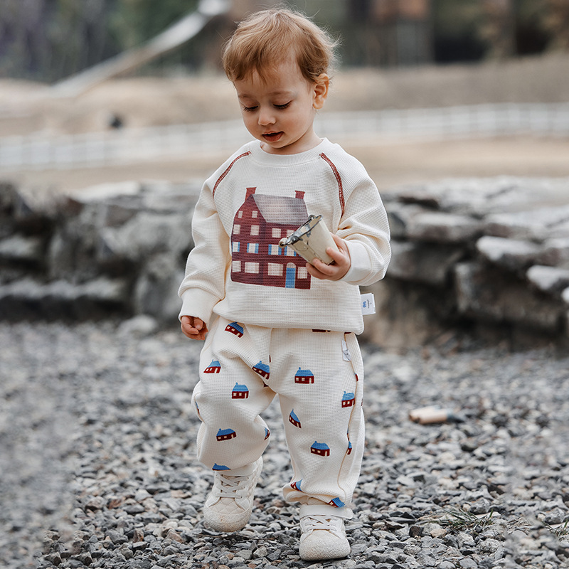 Boys Waffle Sweaters and Pants Set Casual Wear