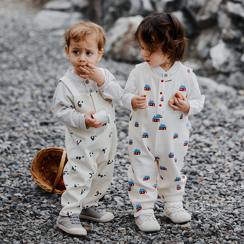 Cotton Overalls Set -Breathable Elastic Waist Jumpsuit