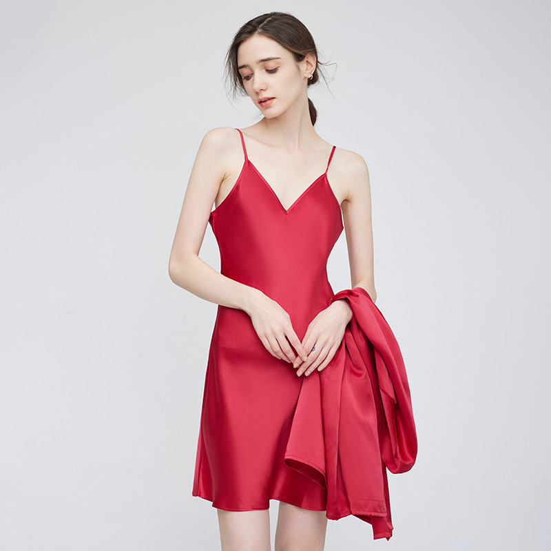 19 MM 100% Mulberry Silk Sleepwear Set–Red Luxury Sleep Robe