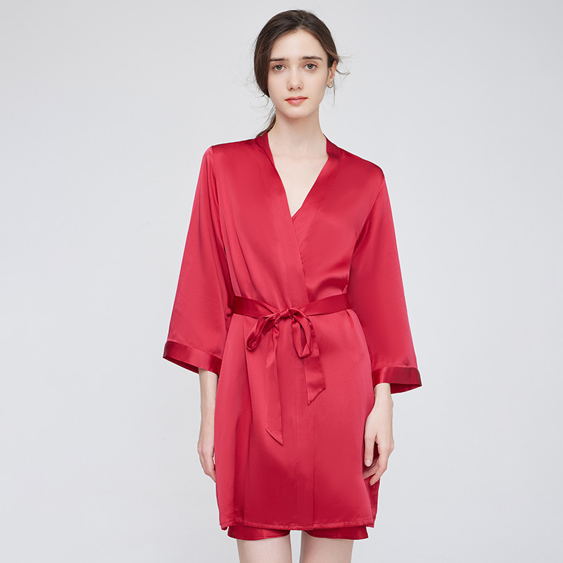 19 MM 100% Mulberry Silk Sleepwear Set–Red Luxury Sleep Robe