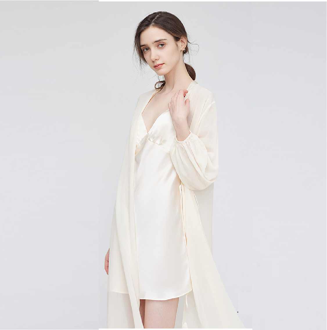 French-Style 100% Pure Silk Nightgown-Women's Elegant Sleepwear