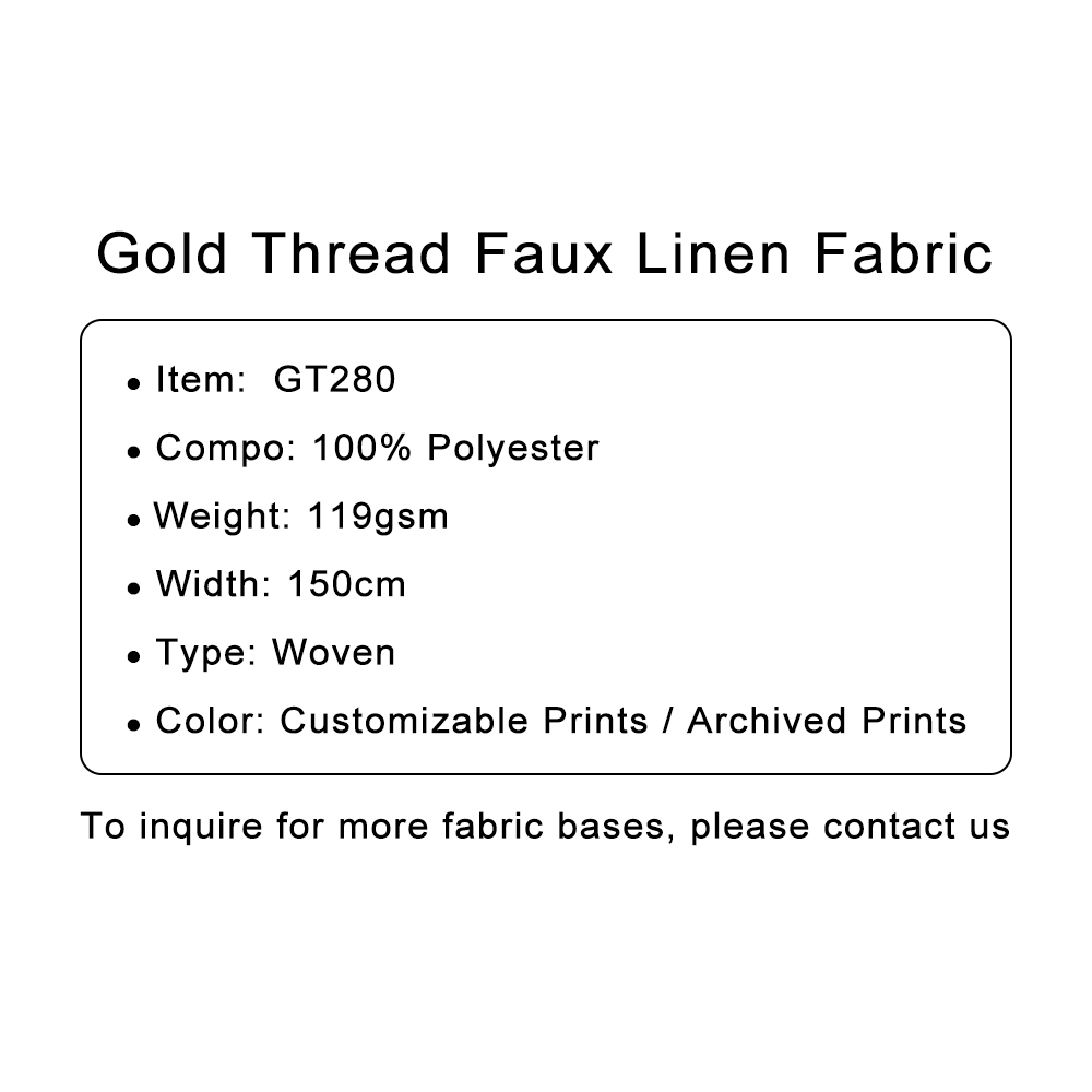 Custom Printed Gold Thread Faux Linen Fabric – Textured, Elegant & Soft for Fashion, Home Décor & Accessories