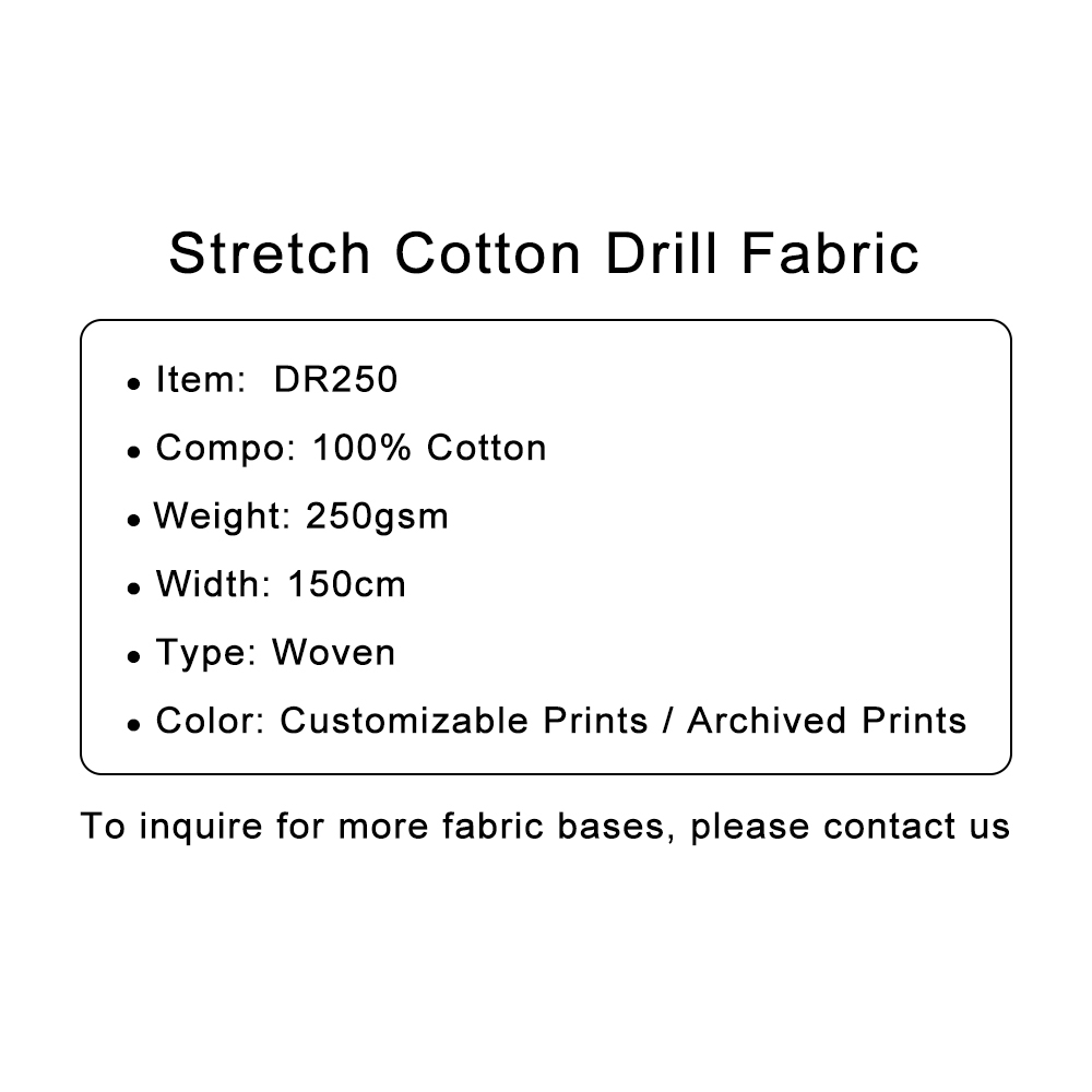 Custom Printed Stretch Cotton Drill Fabric – Durable, Comfortable & Flexible for Versatile Fashion Creations