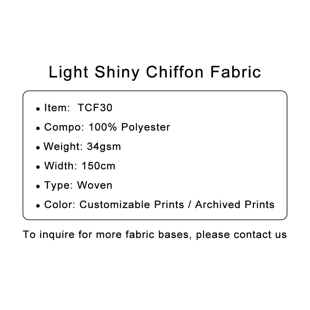 Custom Printed Light Shiny Chiffon Fabric – Sheer, Airy & Lustrous for Elegant Dresses & Flowing Scarves