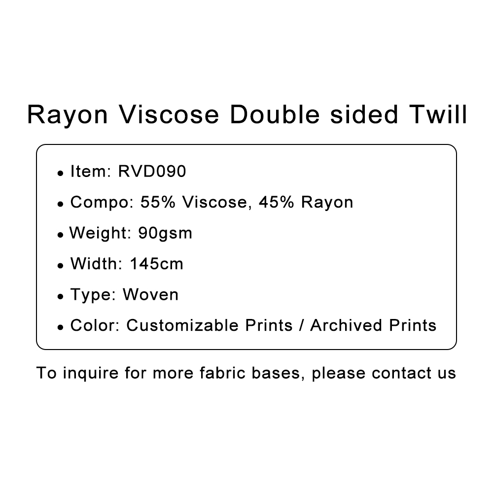 Custom Printed Rayon Viscose Double-Sided Twill Fabric – Silky, Breathable for Dresses, Shirts & Linings