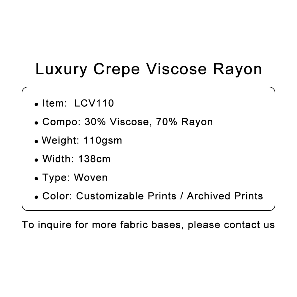 Custom Printed Luxury Crepe Viscose Rayon Fabric – Soft, Flowing & Personalized for Elegant Apparel & Drapery