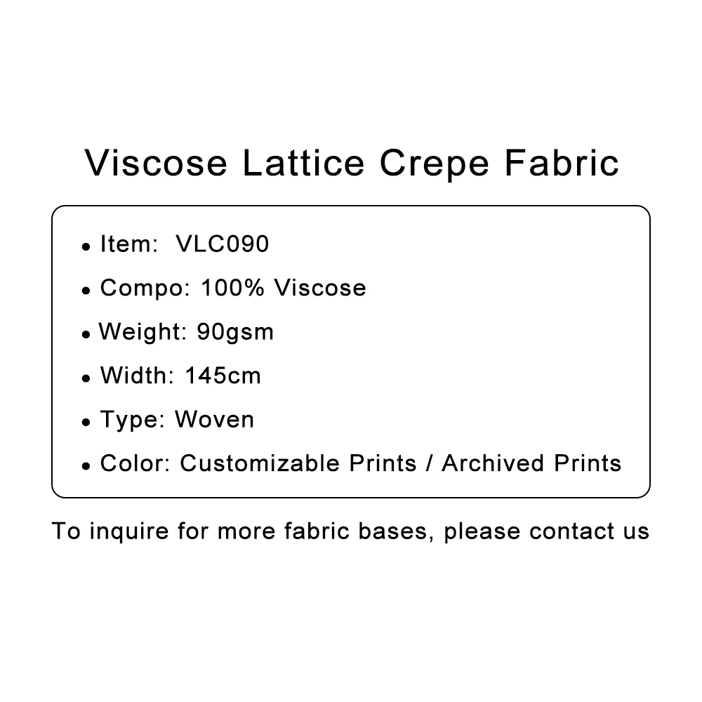 Custom Printed Viscose Lattice Crepe Fabric – Soft, Airy & Personalized for Modern Dresses, Blouses & Linings