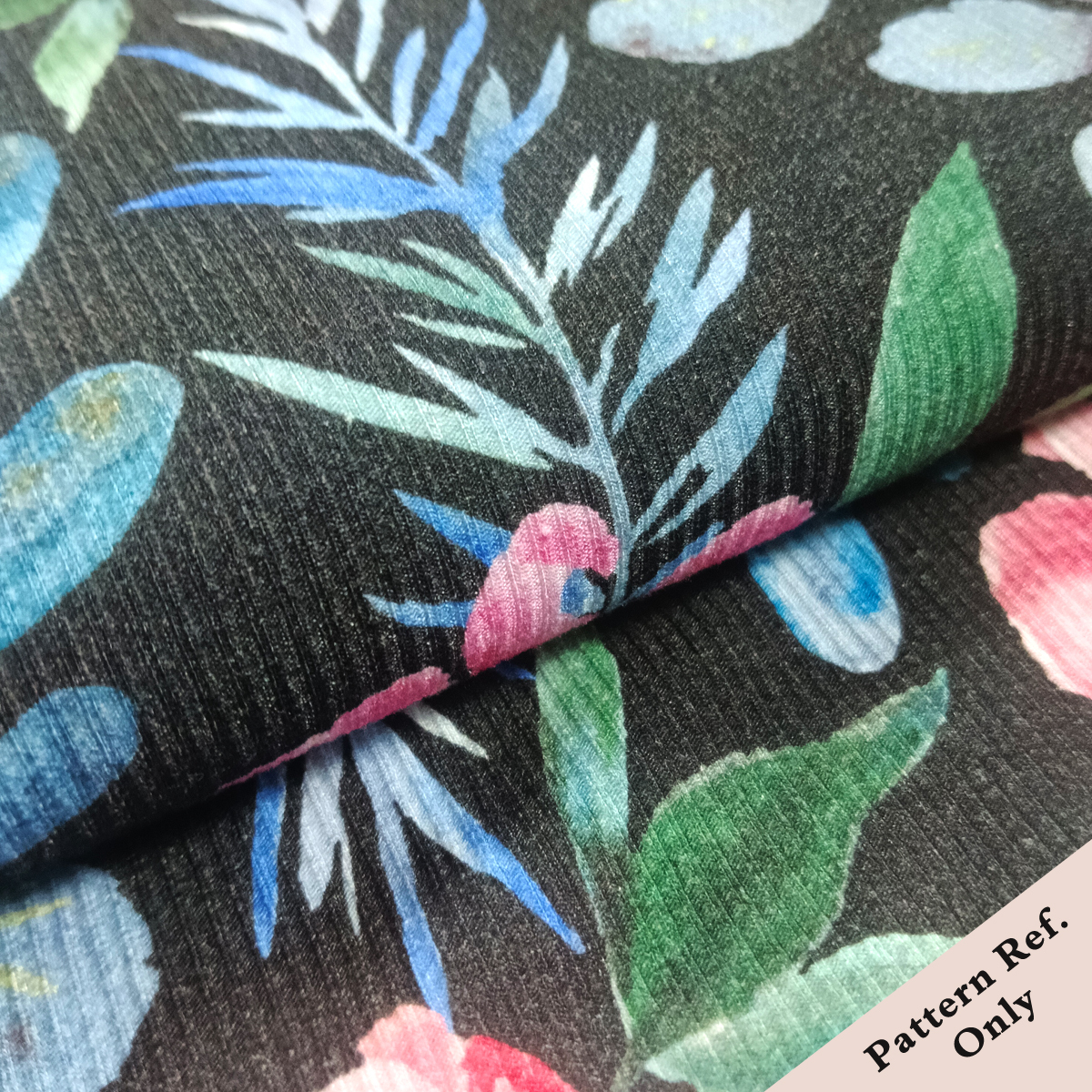 Custom Printed 2x2 Rayon Rib Knit Fabric – Stretchy, Silky & Breathable for Elegant Basics & Fashion Wear